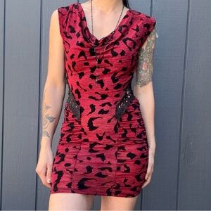 Symphony Red & Black Leopard Print Bodycon Dress Sz S
